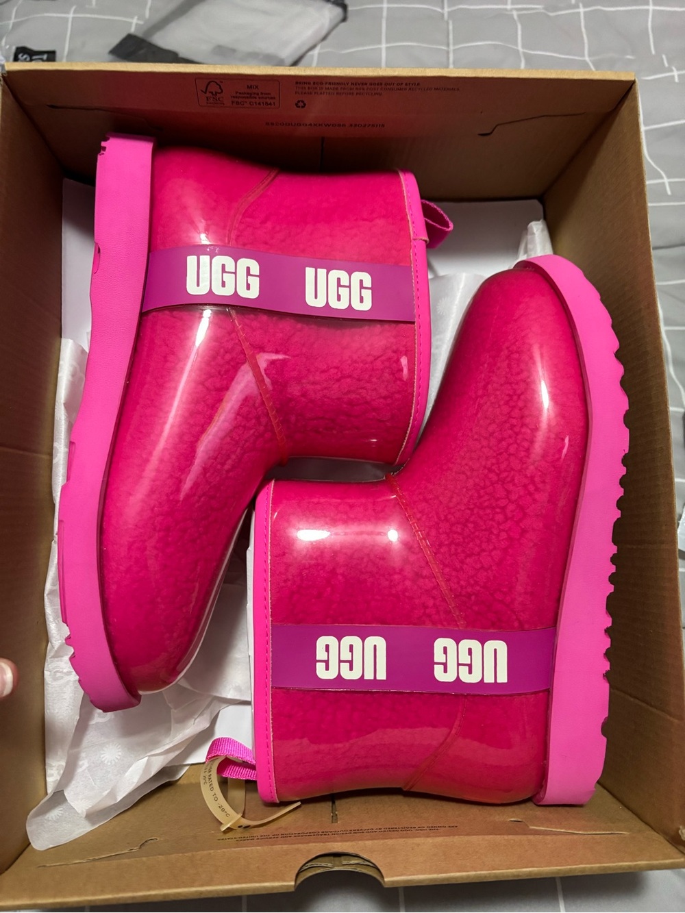 UGG Glossy Hot Pink Short Slip-On Boots